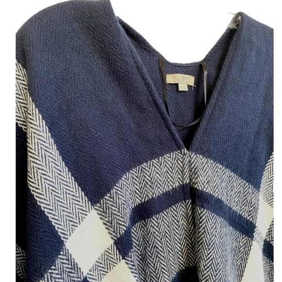 LOFT M/L Boho Blue Poncho Open Front Oversized Shawl Cardigan - Picture 9 of 13
